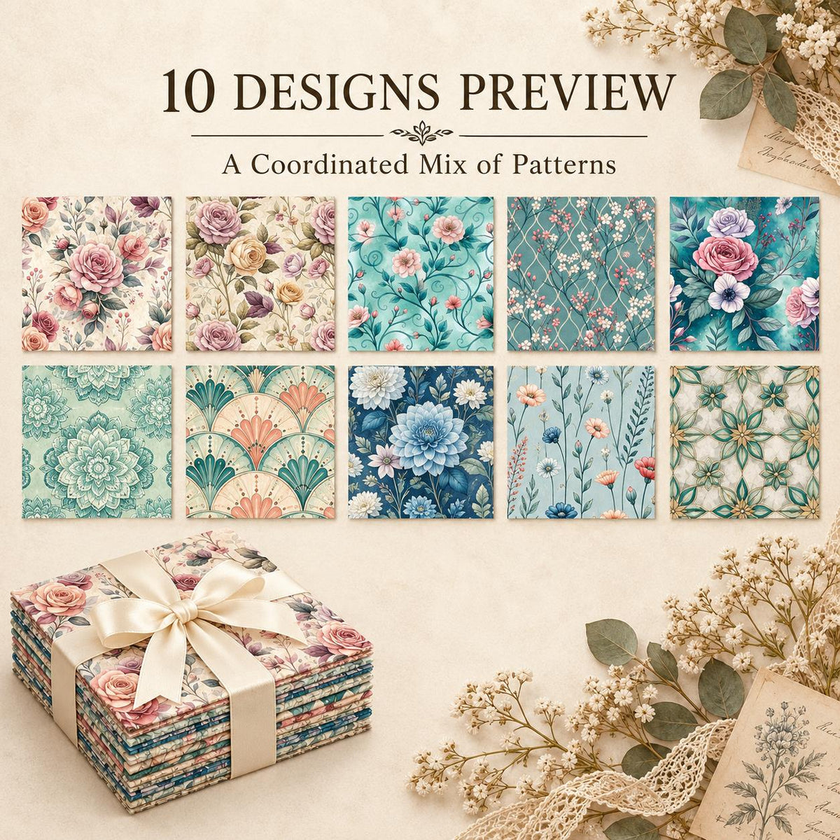 10Pc/Set Flower Series Fat Quarter Fabric, Pre-Cut Square Fabric Assort, Fabric Set, Craft Fabric, Handmade DIY Patchwork Fabric,Home Quilting Sewing Fabric, Packaging Fabric, Scrapbooking Craft Hobbyist