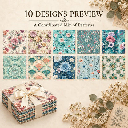 10Pc/Set Flower Series Fat Quarter Fabric, Pre-Cut Square Fabric Assort, Fabric Set, Craft Fabric, Handmade DIY Patchwork Fabric,Home Quilting Sewing Fabric, Packaging Fabric, Scrapbooking Craft Hobbyist