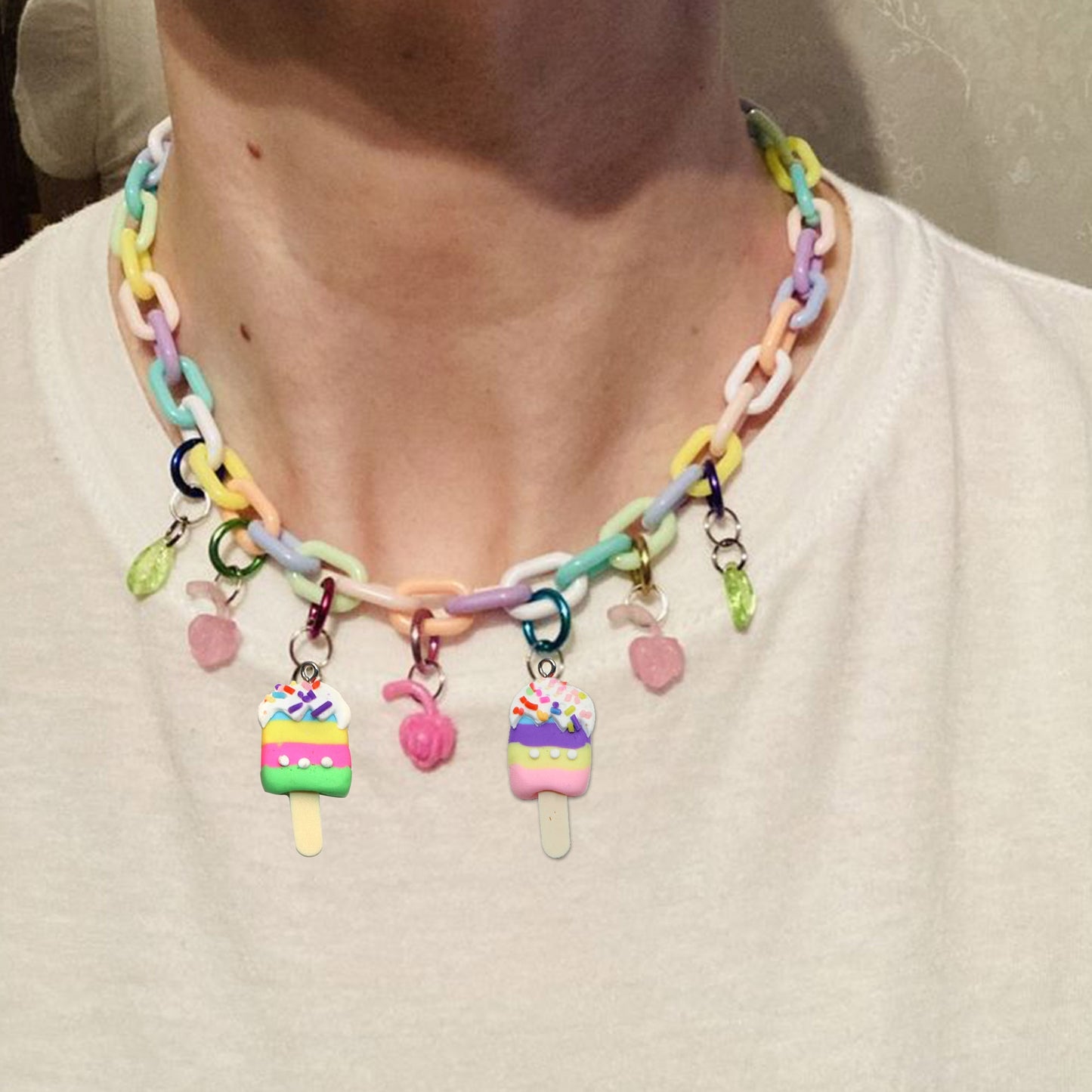 5Pcs Rainbow Color Ice Cream With Eye Screw Resin Pendant Summer Popsicle Charms DIY Handmade Jewelry Necklace Bracelet Earring Accessories Creative Gift