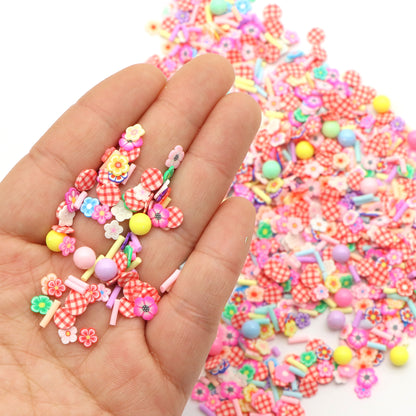 10g Polymer Clay Slices Set - Mixed Flower Shapes with Sprinkles for DIY Jewelry, Slime Crafts & Easter Decorations, Unscented