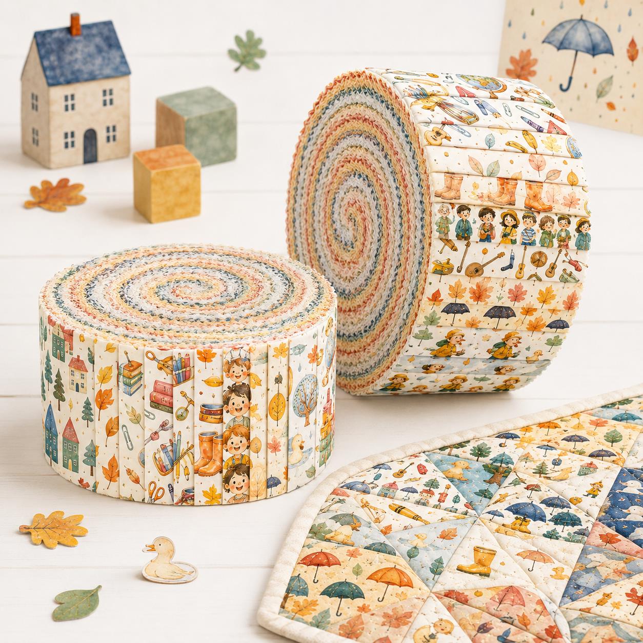 Autumn Duck Tree Leaf Jelly Roll Quilt Fabric - 10pcs 2.5x19 Inch Polyester Strips For Sewing, Patchwork & Crafting - Precut Fabric Set For DIY Quilting, Table Runners, Storage Pouches, Makeup Bags & Home Decor, Mother'S Day Gift, Birthday Gift For Mom