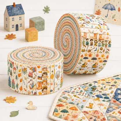 Autumn Duck Tree Leaf Jelly Roll Quilt Fabric - 10pcs 2.5x19 Inch Polyester Strips For Sewing, Patchwork & Crafting - Precut Fabric Set For DIY Quilting, Table Runners, Storage Pouches, Makeup Bags & Home Decor, Mother'S Day Gift, Birthday Gift For Mom