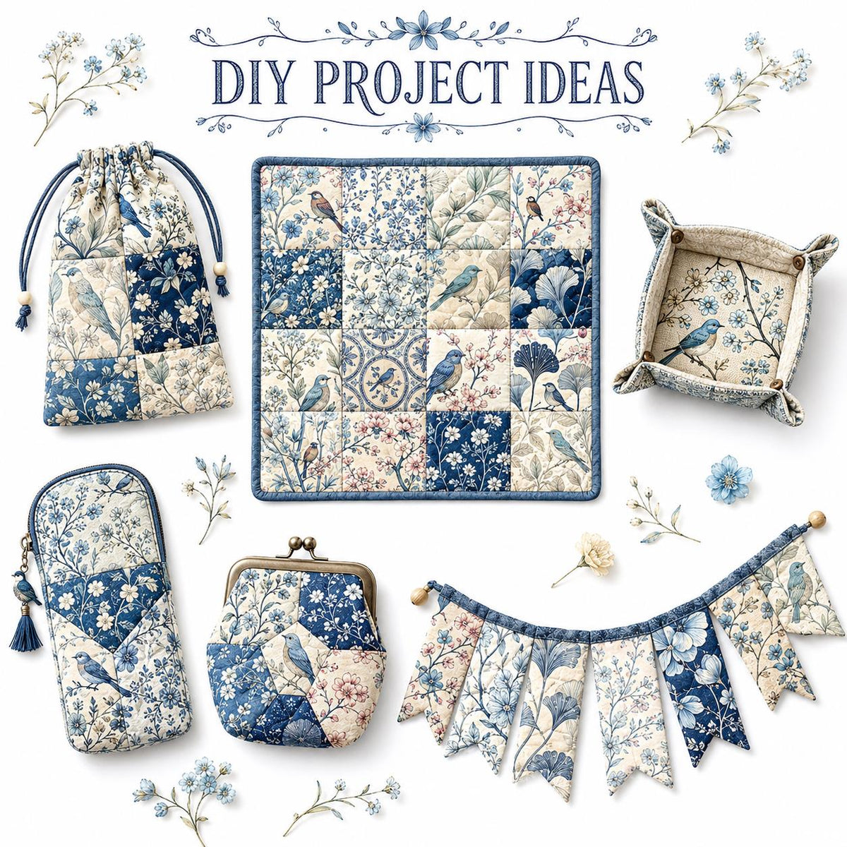 10pcs Charm Pack Set Floral Bird Vintage Style Pattern Handmade DIY with Rich Color and Texture Elements 100% Polyester Patchwork in 10 Design Styles Suitable for Patchwork DIY Craft Projects DIY Wallet Making Gift Giving Bag Making Mother's Day Gift