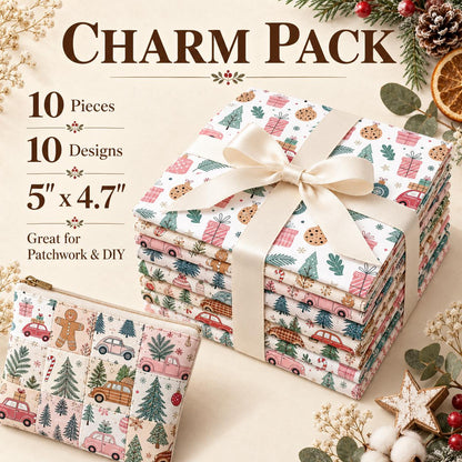 10Pc/Set Christmas Series Star Car Tree Gift Crutch Fat Quarter Fabric, Pre-Cut Square Fabric Assort, Fabric Set, Craft Fabric, Handmade DIY Patchwork Fabric,Home Quilting Sewing Fabric, Packaging Fabric, Scrapbooking Craft Hobbyist