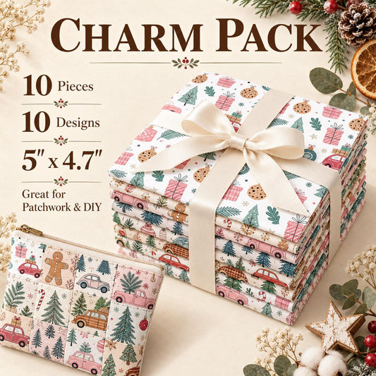 10Pc/Set Christmas Series Star Car Tree Gift Crutch Fat Quarter Fabric, Pre-Cut Square Fabric Assort, Fabric Set, Craft Fabric, Handmade DIY Patchwork Fabric,Home Quilting Sewing Fabric, Packaging Fabric, Scrapbooking Craft Hobbyist