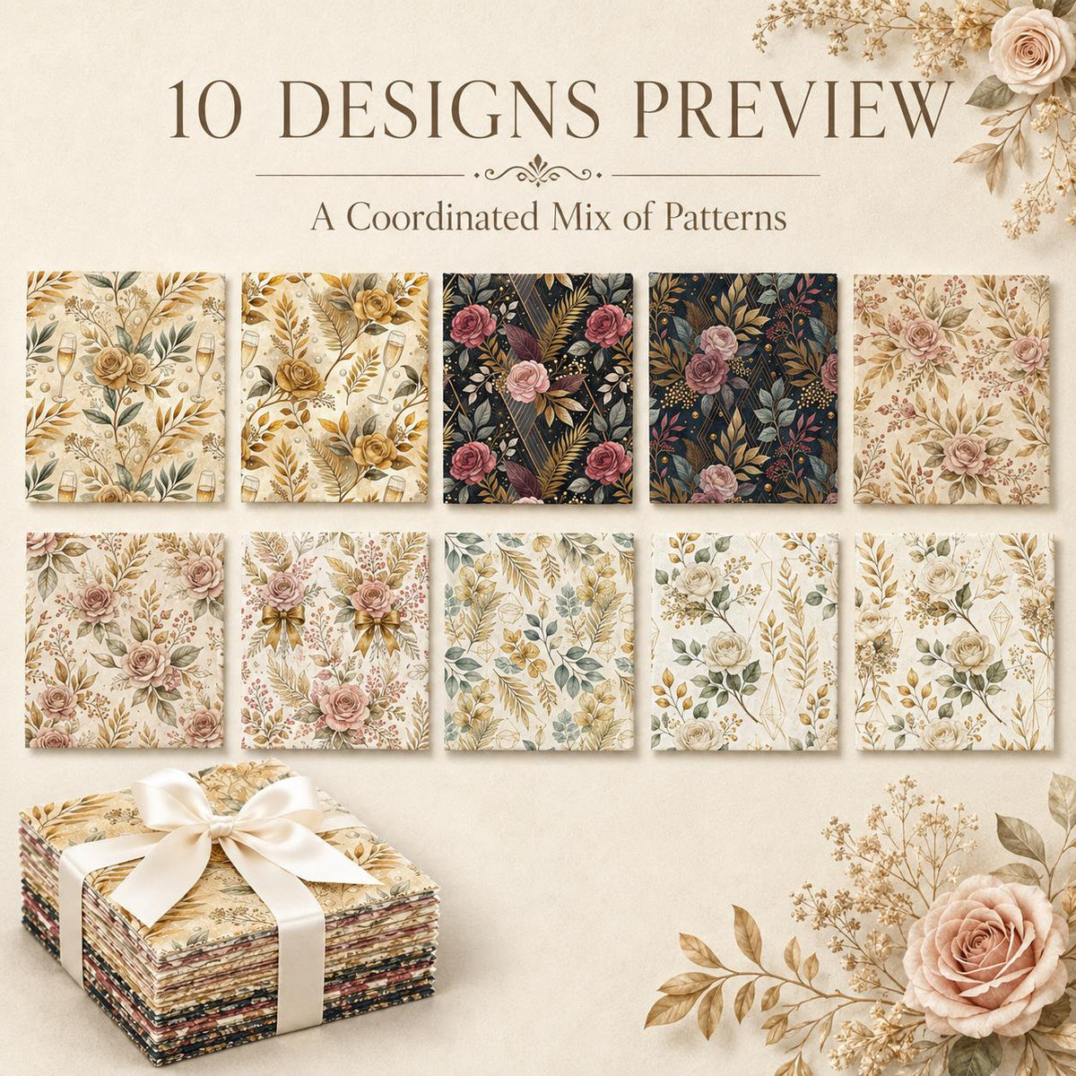 10Pc/Set Flower Series Fat Quarter Fabric, Pre-Cut Square Fabric Assort, Fabric Set, Craft Fabric, Handmade DIY Patchwork Fabric,Home Quilting Sewing Fabric, Packaging Fabric, Scrapbooking Craft Hobbyist