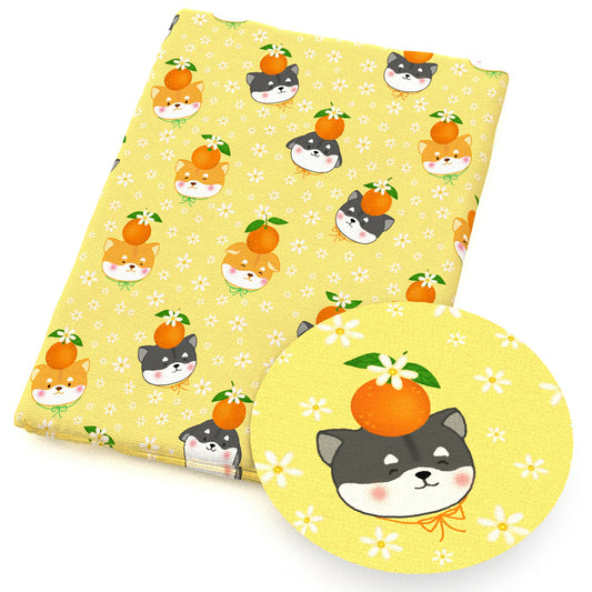 dogpuppy orange flowerfloral fabric
