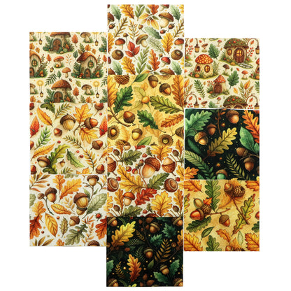 10Pc/Set Autumn Leaves Mushroom Pinecones Series Fat Quarter Fabric, Pre-Cut Square Fabric Assort, Fabric Set, Craft Fabric, Handmade DIY Patchwork Fabric,Home Quilting Sewing Fabric, Packaging Fabric, Scrapbooking Craft Hobbyist
