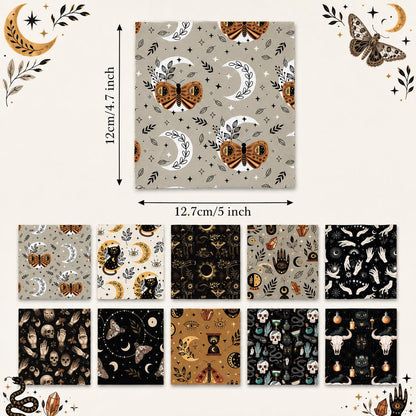 10pcs Charm Pack Set Cat Hand Skull Vintage Style Pattern Handmade DIY with Rich Color and Texture Elements 100% Polyester Patchwork in 10 Design Styles Suitable for Patchwork DIY Craft Projects DIY Wallet Making Gift Giving Bag Making Mother's Day Gift
