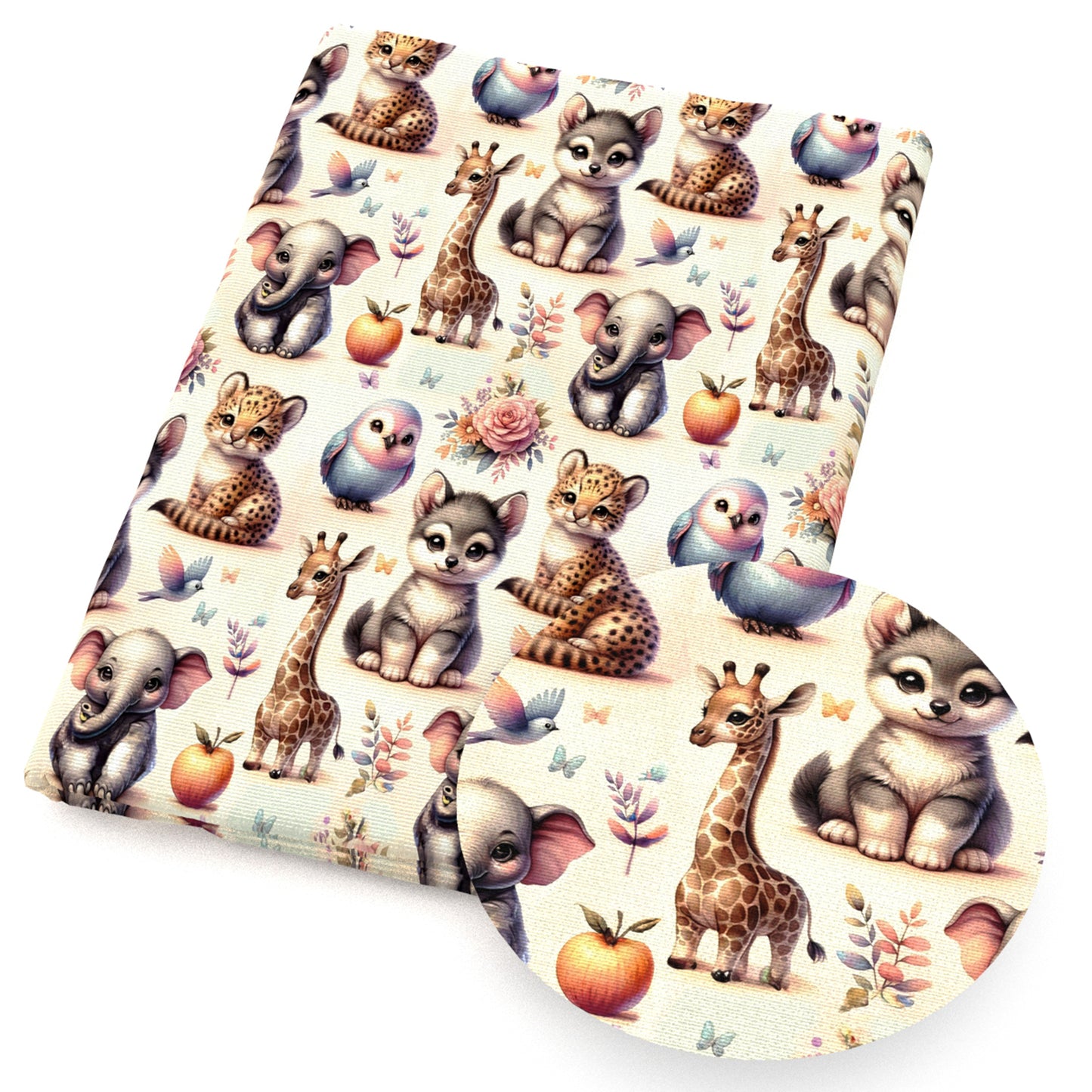 animals flowerfloral deerreindeer giraffe bird tigertiger pattern wolf apple fabric