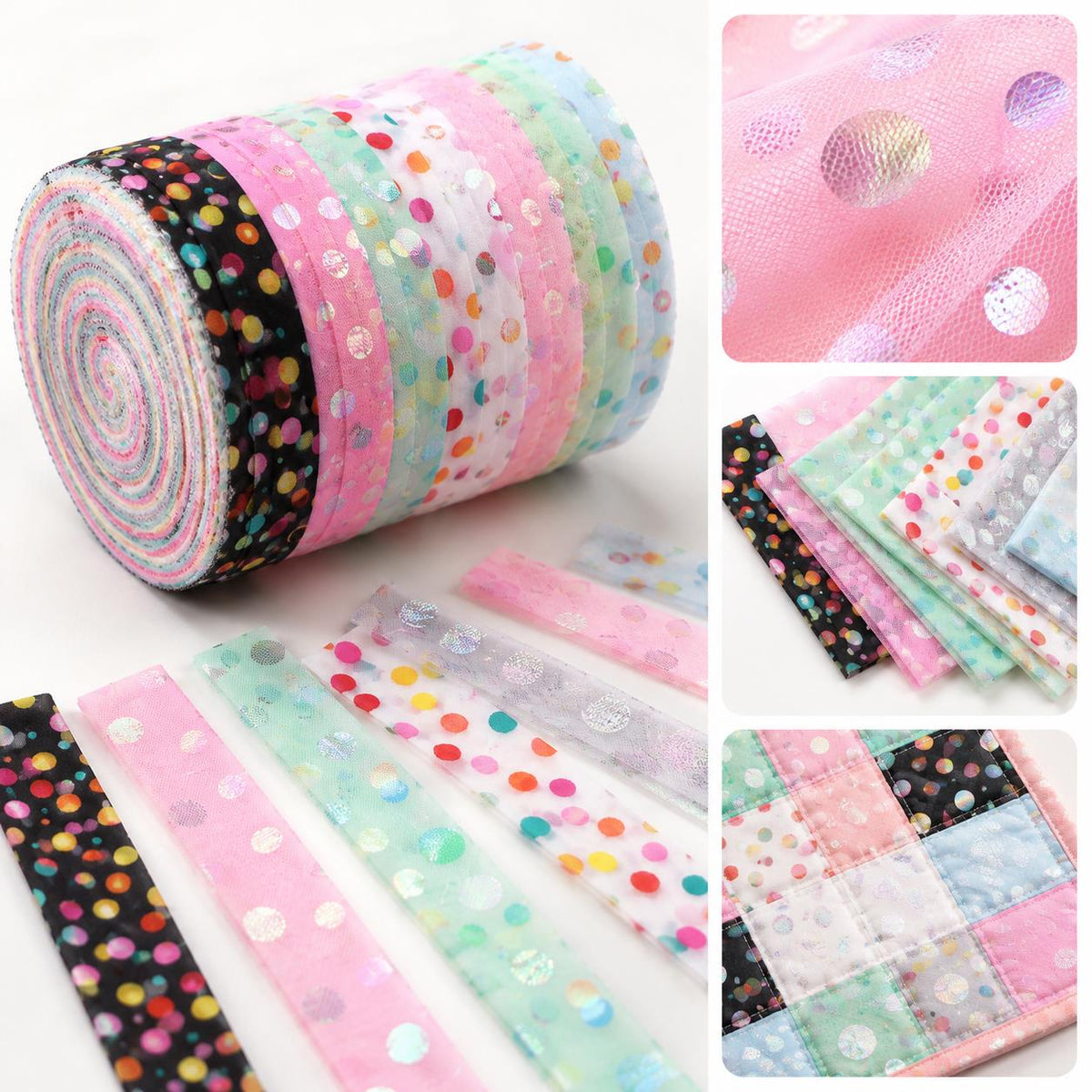 10Pc/Set, Making 10 Images 1pc Each, Each Size: 6.3*50cm Mesh Gauze Dot Series Sliced Fabric Set Style Combination, Polyester Jelly Roll Fabric Strips, Pre-Cut Quilting Squares, For Quilting DIY, Handicrafts And Sewing, Blankets, Rugs, Interior Decoration