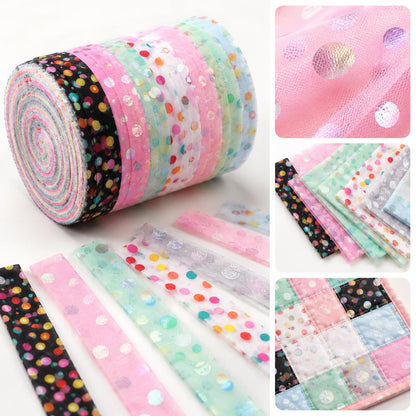 10Pc/Set, Making 10 Images 1pc Each, Each Size: 6.3*50cm Mesh Gauze Dot Series Sliced Fabric Set Style Combination, Polyester Jelly Roll Fabric Strips, Pre-Cut Quilting Squares, For Quilting DIY, Handicrafts And Sewing, Blankets, Rugs, Interior Decoration