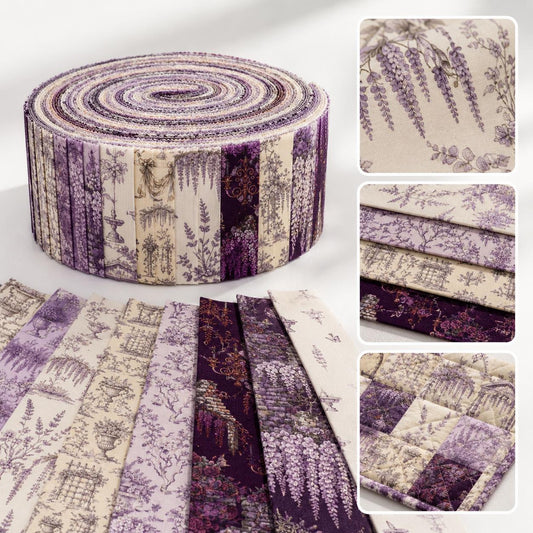 10pcs Vintage Lavender Floral Pattern Jelly Roll Fabric Strips 2.5X19.7inch Pre-Cut 100% Polyester For Patchwork Quilts, Table Runners, Placemats, Tote Bags, Storage Pouches, Makeup Bags, Coasters, Quilt Blocks & Binding