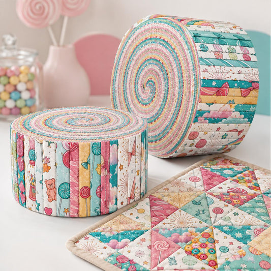 10pcs Vintage Candy Bear Pattern Jelly Roll Fabric Strips 2.5X19.7inch Pre-Cut 100% Polyester For Patchwork Quilts, Table Runners, Placemats, Tote Bags, Storage Pouches, Makeup Bags, Coasters, Quilt Blocks & Binding