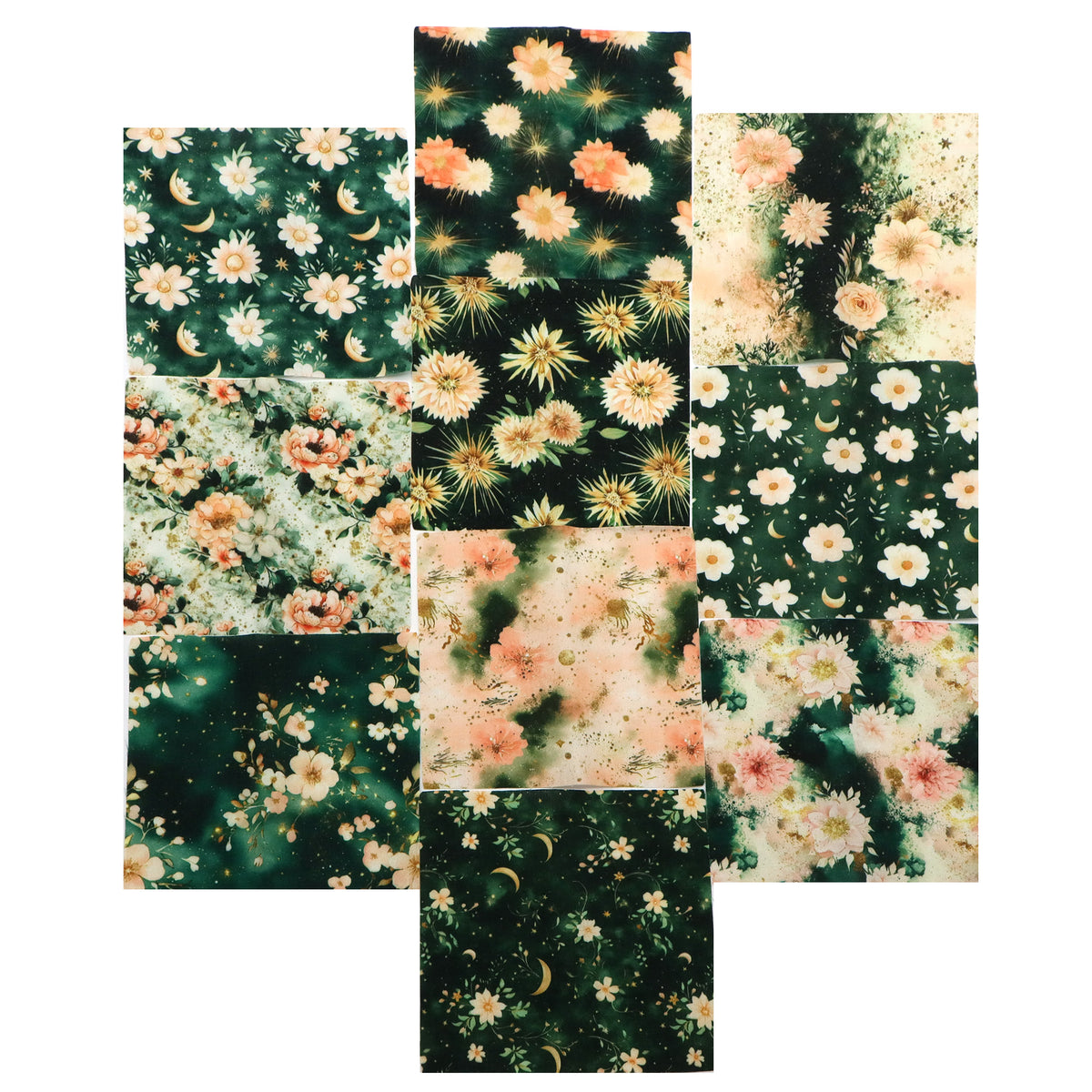 10pcs Charm Pack Set Floral Pattern Vintage Style Handmade DIY with Rich Color and Texture Elements 100% Polyester Patchwork in 10 Design Styles Suitable for Patchwork DIY Craft Projects DIY Wallet Making Gift Giving Bag Making Mother's Day Gift