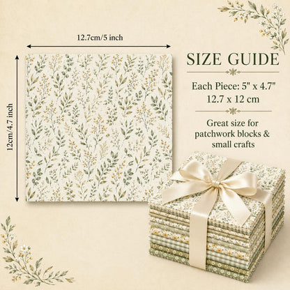 10pcs Charm Pack Set Green Floral Pattern 100% Polyester Patchwork in 10 Design Styles, Ready-to-Sew Without Cutting, Suitable For Patchwork Wallet Making Gift Giving Tote Bags Coasters DIY Craft Projects