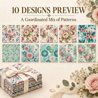 10Pc/Set Flower Series Fat Quarter Fabric, Pre-Cut Square Fabric Assort, Fabric Set, Craft Fabric, Handmade DIY Patchwork Fabric,Home Quilting Sewing Fabric, Packaging Fabric, Scrapbooking Craft Hobbyist