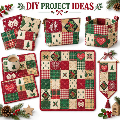 10Pc/Set Christmas Series Stripe Heart Plaid Holly Pinecones Fat Quarter Fabric, Pre-Cut Square Fabric Assort, Fabric Set, Craft Fabric, Handmade DIY Patchwork Fabric,Home Quilting Sewing Fabric, Packaging Fabric, Scrapbooking Craft Hobbyist