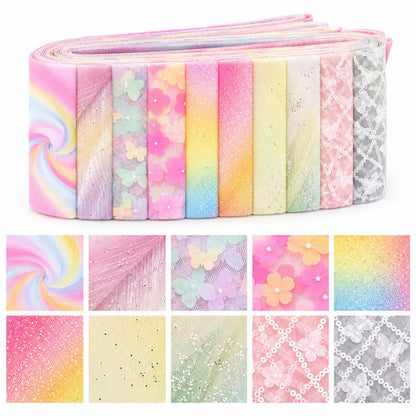 10pcs Vintage Butterfly Mesh Gauze Lace Series Jelly Roll Fabric Strips 2.5X19.7inch Pre-cut 100% Polyester for Patchwork Quilts, Table Runners, Placemats, Tote Bags, Storage Pouches, Makeup Bags, Coasters, Quilt Blocks & Binding Multi-color