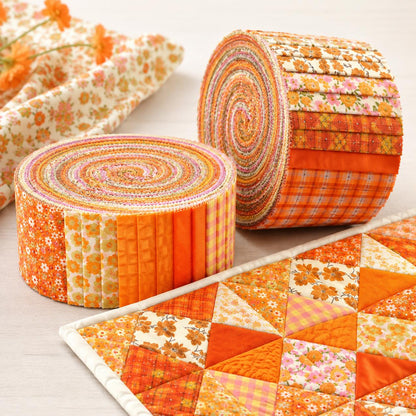 10Pc/Set, Making 10 Images 1pc Each, Each Size: 6.3*50cm Floral Orange Autumn Series Sliced Fabric Set Style Combination, Polyester Jelly Roll Fabric Strips, Pre-Cut Quilting Squares, For Quilting DIY, Handicrafts And Sewing, Blankets, Rugs, Interior Deco
