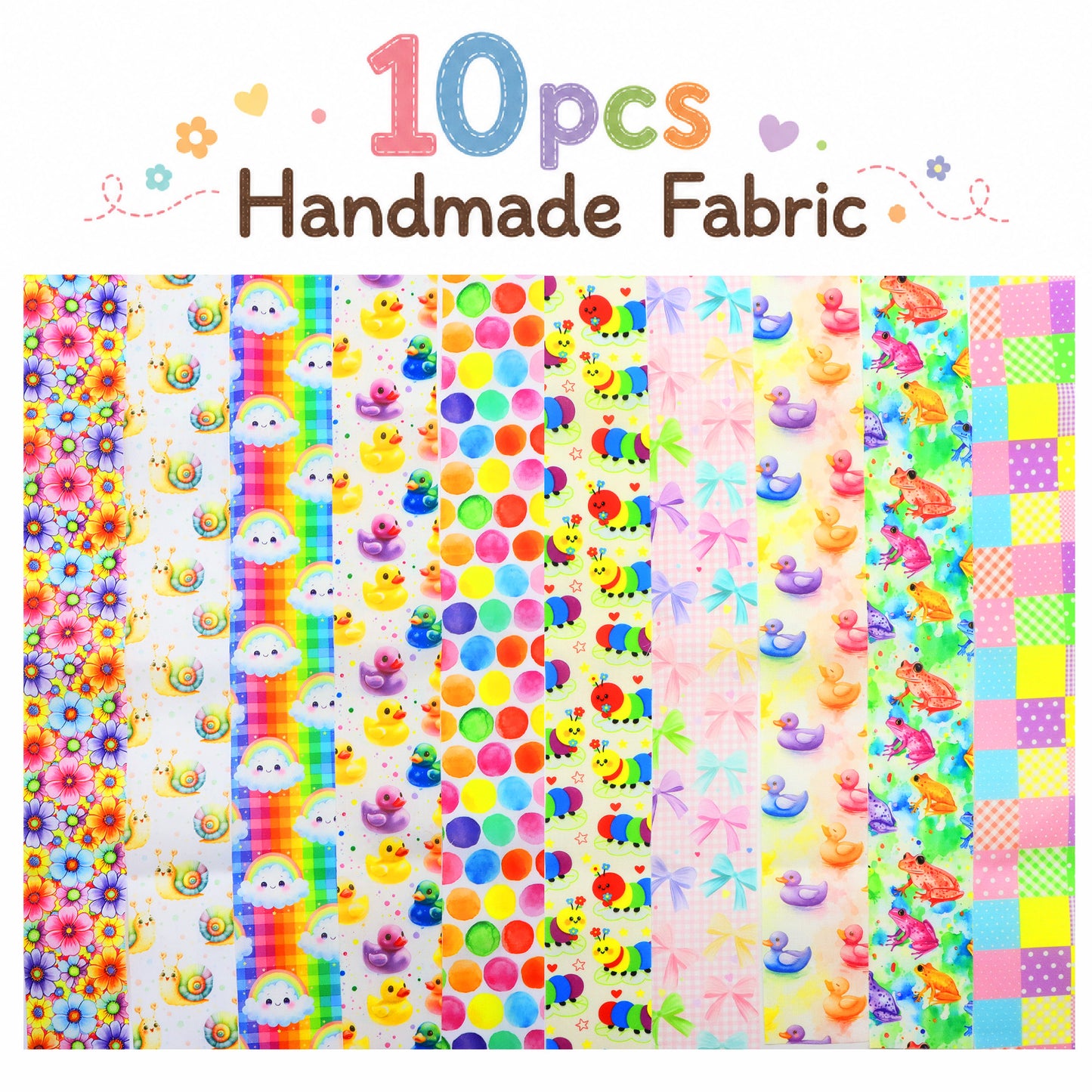 10Pc/Set, Making 10 Images 1pc Each, Each Size: 6.3*50cm Caterpillar Frog Duck Series Sliced Fabric Set Style Combination, Polyester Jelly Roll Fabric Strips, Pre-Cut Quilting Squares, For Quilting DIY, Handicrafts And Sewing, Blankets, Rugs