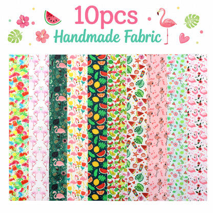 10Pc/Set, Making 10 Images 1pc Each, Each Size: 6.3*50cm Summer Watermelon Flamingo Series Sliced Fabric Set Style Combination, Polyester Jelly Roll Fabric Strips, Pre-Cut Quilting Squares, For Quilting DIY, Handicrafts And Sewing, Blankets, Rugs