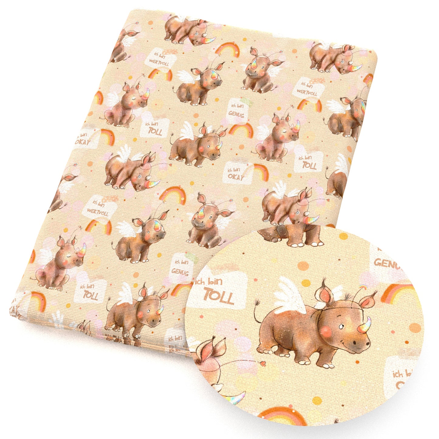 rhino rainbow letters alphabet animals fabric