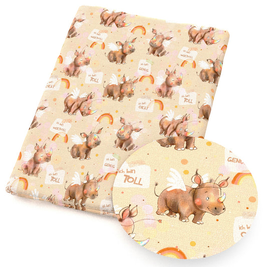 rhino rainbow letters alphabet animals fabric