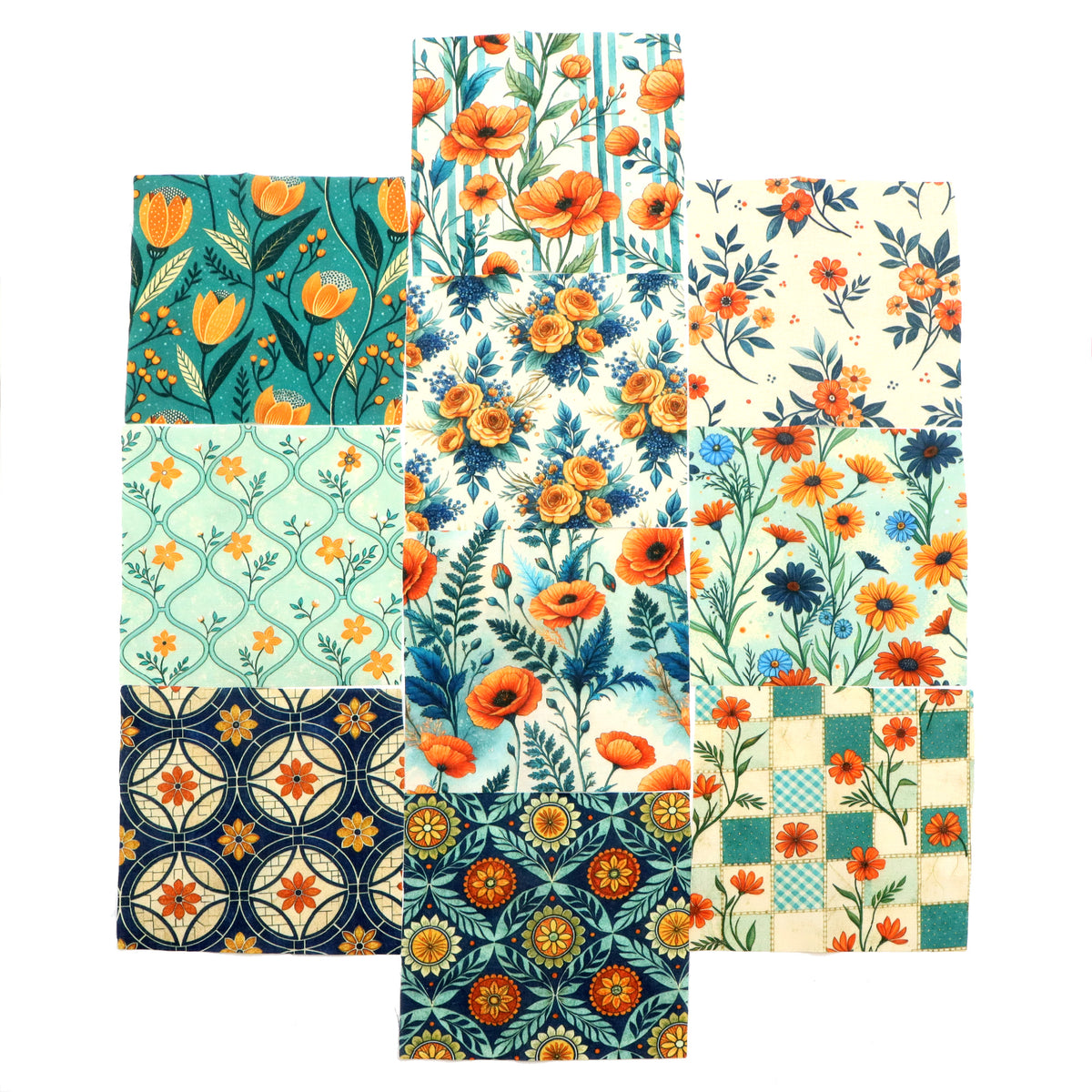 10Pc/Set Flower Plaid Daisy Blue Series Fat Quarter Fabric, Pre-Cut Square Fabric Assort, Fabric Set, Craft Fabric, Handmade DIY Patchwork Fabric,Home Quilting Sewing Fabric, Packaging Fabric, Scrapbooking Craft Hobbyist
