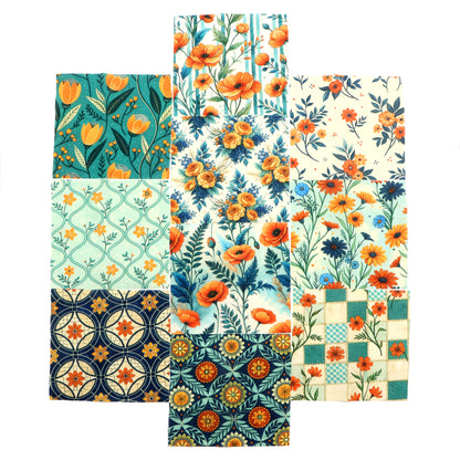 10Pc/Set Flower Plaid Daisy Blue Series Fat Quarter Fabric, Pre-Cut Square Fabric Assort, Fabric Set, Craft Fabric, Handmade DIY Patchwork Fabric,Home Quilting Sewing Fabric, Packaging Fabric, Scrapbooking Craft Hobbyist