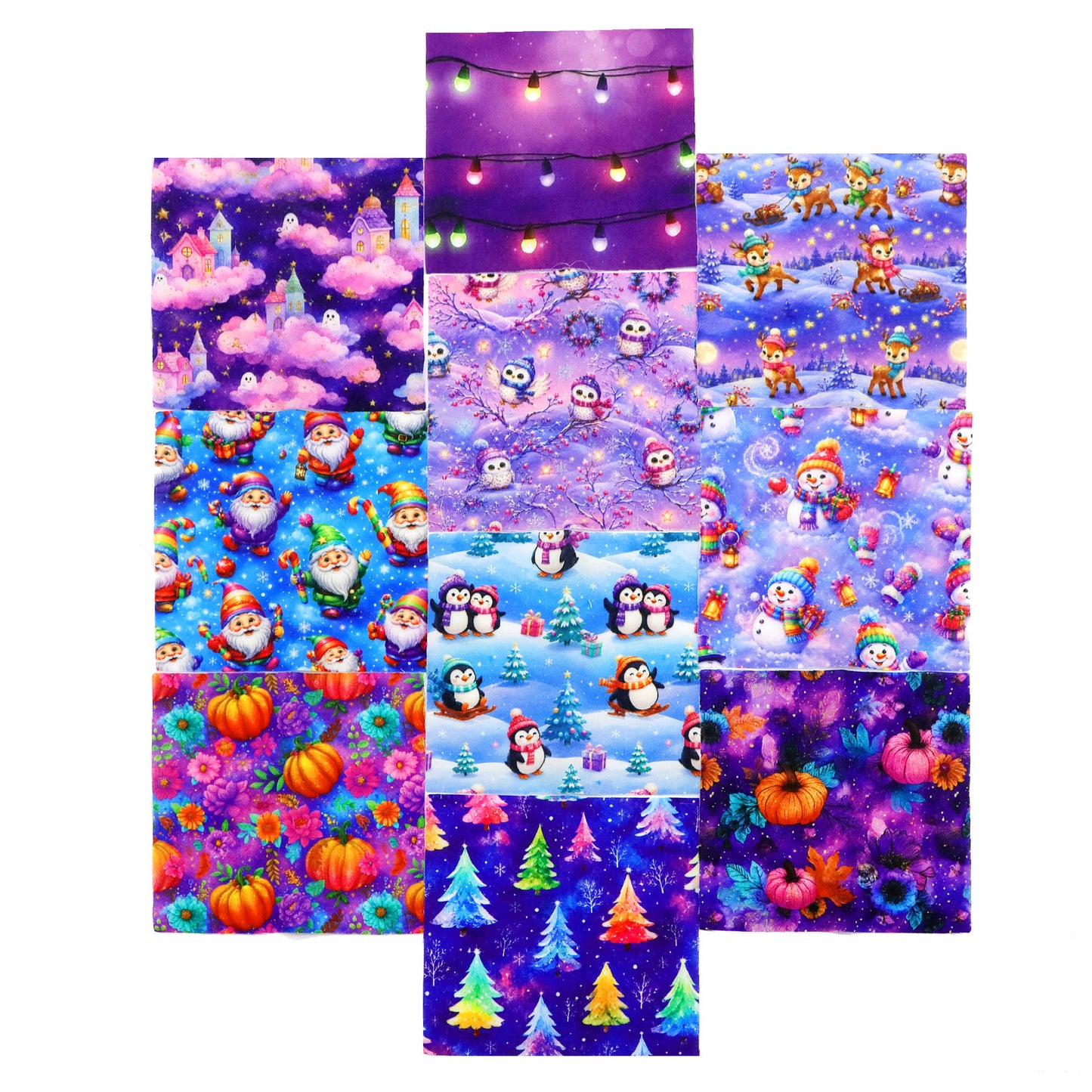 10Pc/Set Christmas Series Pumpkin Deer Crutch Santa Claus, Fat Quarter Fabric, Pre-Cut Square Fabric Assort, Fabric Set, Craft Fabric, Handmade DIY Patchwork Fabric,Home Quilting Sewing Fabric, Packaging Fabric, Scrapbooking Craft Hobbyist
