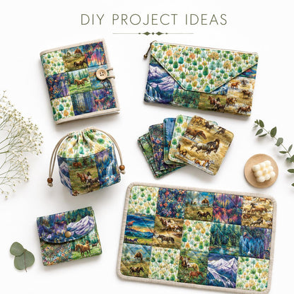 10Pc/Set Horse Series Mountain Tree Fat Quarter Fabric, Pre-Cut Square Fabric Assort, Fabric Set, Craft Fabric, Handmade DIY Patchwork Fabric,Home Quilting Sewing Fabric, Packaging Fabric, Scrapbooking Craft Hobbyist