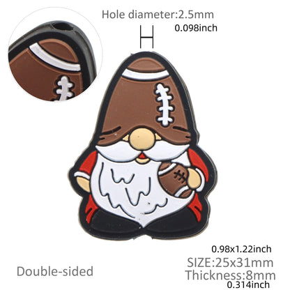 1Pc Football Gnome Theme Silicone Beads - Cute Charms for DIY Keychain, Bracelet, Necklace & Pen Dangling Decorations - Silicone Focal Beads for Beading & Craft Projects