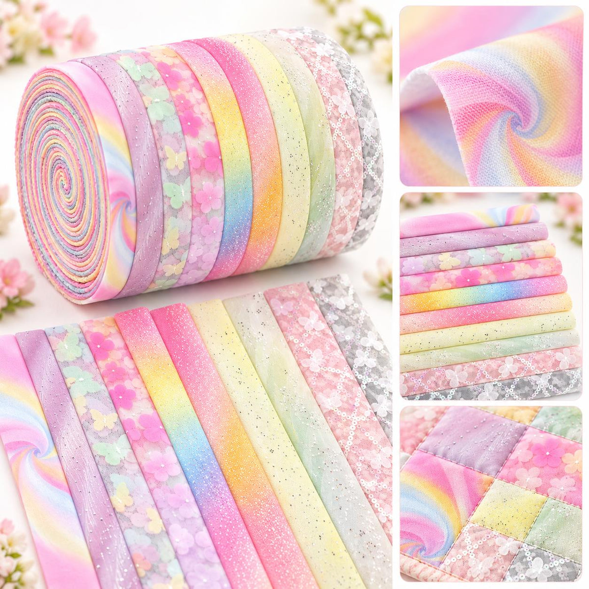10pcs Vintage Butterfly Mesh Gauze Lace Series Jelly Roll Fabric Strips 2.5X19.7inch Pre-cut 100% Polyester for Patchwork Quilts, Table Runners, Placemats, Tote Bags, Storage Pouches, Makeup Bags, Coasters, Quilt Blocks & Binding Multi-color