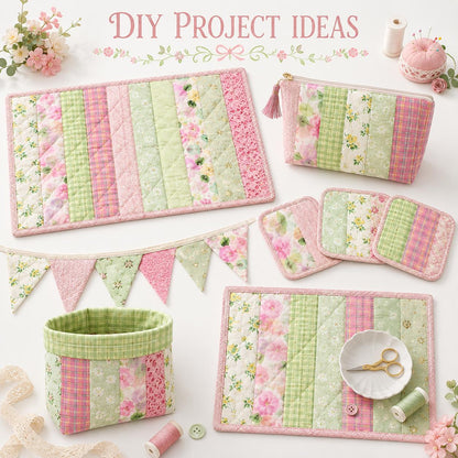 10pcs Vintage Floral Plaid Pattern Jelly Roll Fabric Strips 2.5X19.7inch Pre-cut 100% Polyester for Patchwork Quilts, Table Runners, Placemats, Tote Bags, Storage Pouches, Makeup Bags, Coasters, Quilt Blocks & Binding Multi-color