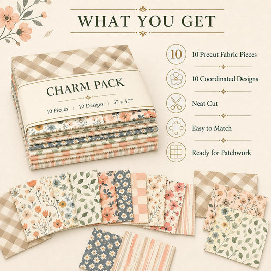 10Pc/Set Flower Series Stripe Plaid Fat Quarter Fabric, Pre-Cut Square Fabric Assort, Fabric Set, Craft Fabric, Handmade DIY Patchwork Fabric,Home Quilting Sewing Fabric, Packaging Fabric, Scrapbooking Craft Hobbyist