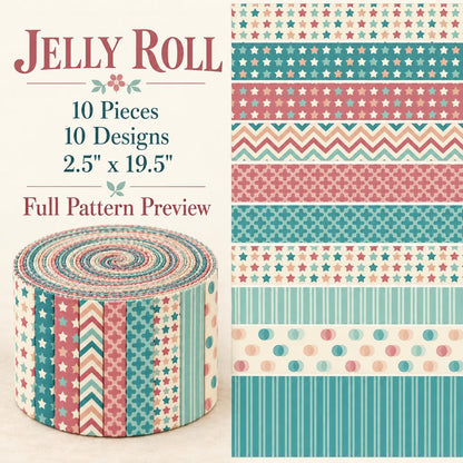 10pcs Vintage Dot Flower Pattern Jelly Roll Fabric Strips 2.5X19.7inch Pre-Cut 100% Polyester For Patchwork Quilts, Table Runners, Placemats, Tote Bags, Storage Pouches, Makeup Bags, Coasters, Quilt Blocks & Binding