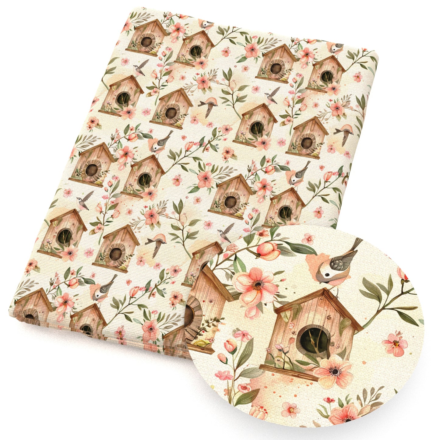 flowerfloral bird house peach blossom fabric
