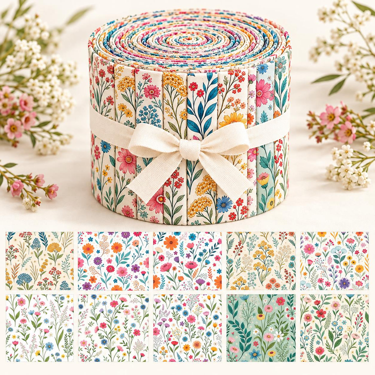 10pcs Vintage Floral Pattern Jelly Roll Fabric Strips 2.5X19.7inch Pre-Cut 100% Polyester For Patchwork Quilts, Table Runners, Placemats, Tote Bags, Storage Pouches, Makeup Bags, Coasters, Quilt Blocks & Binding