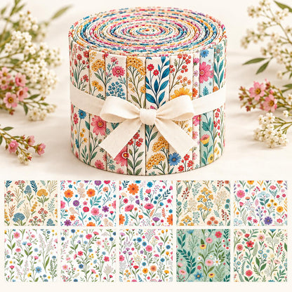 10pcs Vintage Floral Pattern Jelly Roll Fabric Strips 2.5X19.7inch Pre-Cut 100% Polyester For Patchwork Quilts, Table Runners, Placemats, Tote Bags, Storage Pouches, Makeup Bags, Coasters, Quilt Blocks & Binding