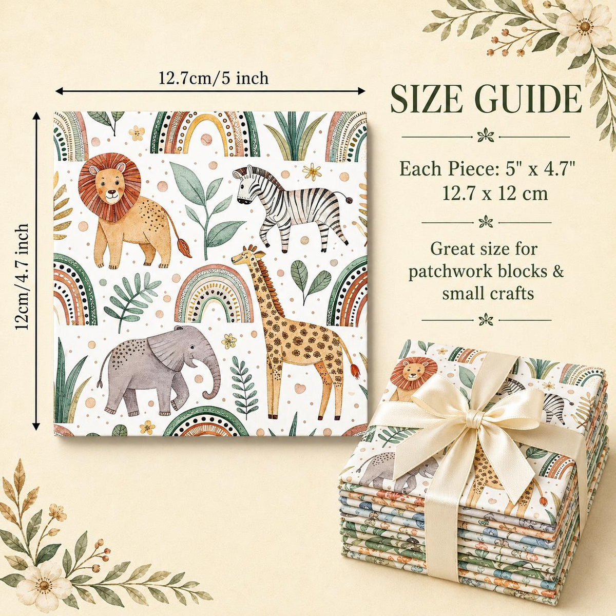 10Pc/Set Animal Series Zebra Deer Elephant Lions Cactus Fat Quarter Fabric, Pre-Cut Square Fabric Assort, Fabric Set, Craft Fabric, Handmade DIY Patchwork Fabric,Home Quilting Sewing Fabric, Packaging Fabric, Scrapbooking Craft Hobbyist