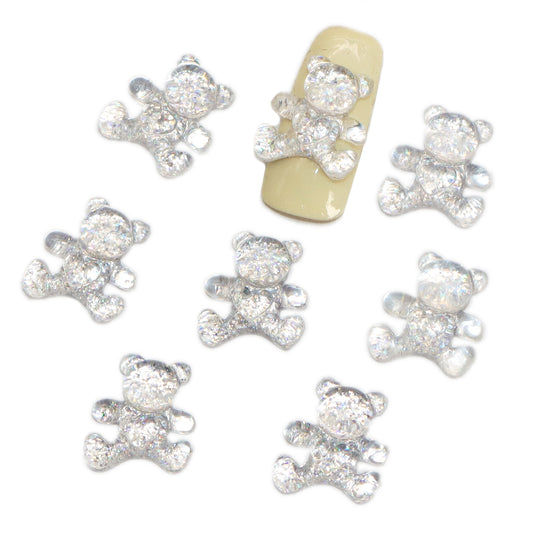 10pcs Glitter Bear Nail Charms - Transparent Acrylic Beads, Flatback Skeleton Cabochons for DIY Nail Art & Craft Decorations