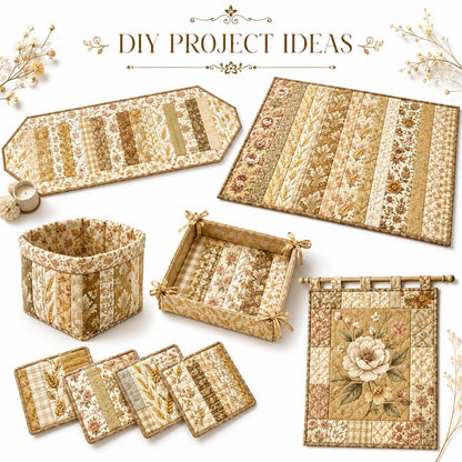 10pcs Vintage Floral Ear Of Wheat Autumn Pattern Jelly Roll Fabric Strips 2.5X19.7inch Pre-Cut 100% Polyester For Patchwork Quilts, Table Runners, Placemats, Tote Bags, Storage Pouches, Makeup Bags, Coasters, Quilt Blocks & Binding