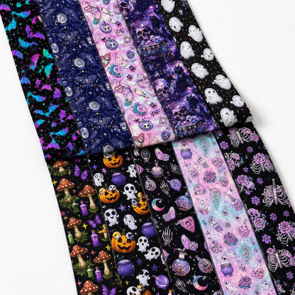 10Pc/Set, Making 10 Images 1pc Each, Each Size: 6.3*50cm Black Candy Skull Pumpkin Bat Ghost Halloween Series Sliced Fabric Set Style Combination, Polyester Jelly Roll Fabric Strips, Pre-Cut Quilting Squares, For Quilting DIY, Handicrafts And Sewing, Blan