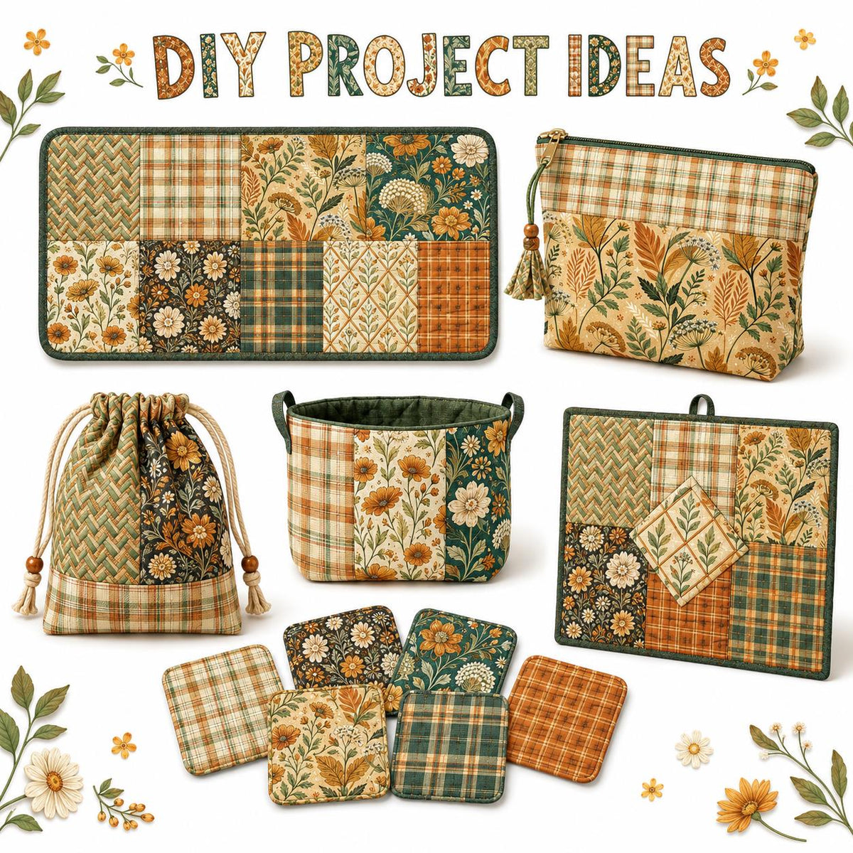10pcs Charm Pack Set Floral Pattern Vintage Style Handmade DIY with Rich Color and Texture Elements 100% Polyester Patchwork in 10 Design Styles Suitable for Patchwork DIY Craft Projects DIY Wallet Making Gift Giving Bag Making Mother's Day Gift