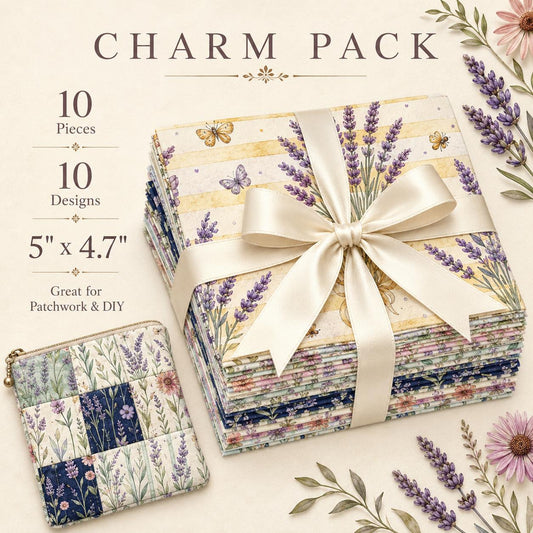 10pcS Charm Pack Set Lavender Floral Pattern VIntage Style Handmade DIY With Rich Color and Texture Elements 100% Polyester Patchwork in 10 Design Styles Suitable For Patchwork DIY Craft Projects DIY Wallet Making Gift Giving Bag Making Mother's Day Gift