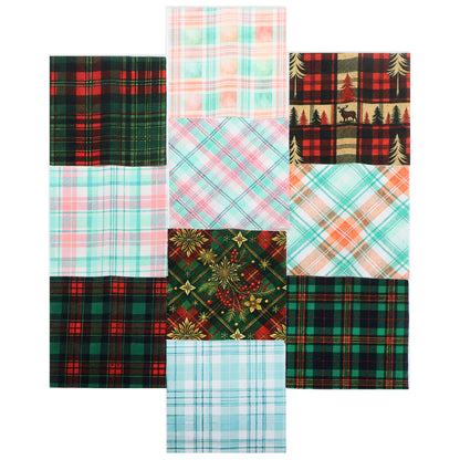10Pc/Set Christmas Plaid Series Tree Deer Deer Fat Quarter Fabric, Pre-Cut Square Fabric Assort, Fabric Set, Craft Fabric, Handmade DIY Patchwork Fabric,Home Quilting Sewing Fabric, Packaging Fabric, Scrapbooking Craft Hobbyist