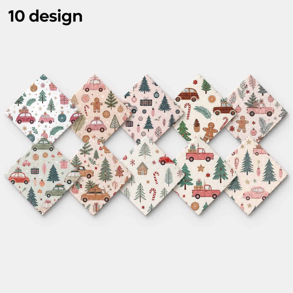 10Pc/Set Christmas Series Star Car Tree Gift Crutch Fat Quarter Fabric, Pre-Cut Square Fabric Assort, Fabric Set, Craft Fabric, Handmade DIY Patchwork Fabric,Home Quilting Sewing Fabric, Packaging Fabric, Scrapbooking Craft Hobbyist