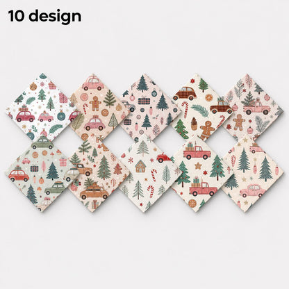 10Pc/Set Christmas Series Star Car Tree Gift Crutch Fat Quarter Fabric, Pre-Cut Square Fabric Assort, Fabric Set, Craft Fabric, Handmade DIY Patchwork Fabric,Home Quilting Sewing Fabric, Packaging Fabric, Scrapbooking Craft Hobbyist