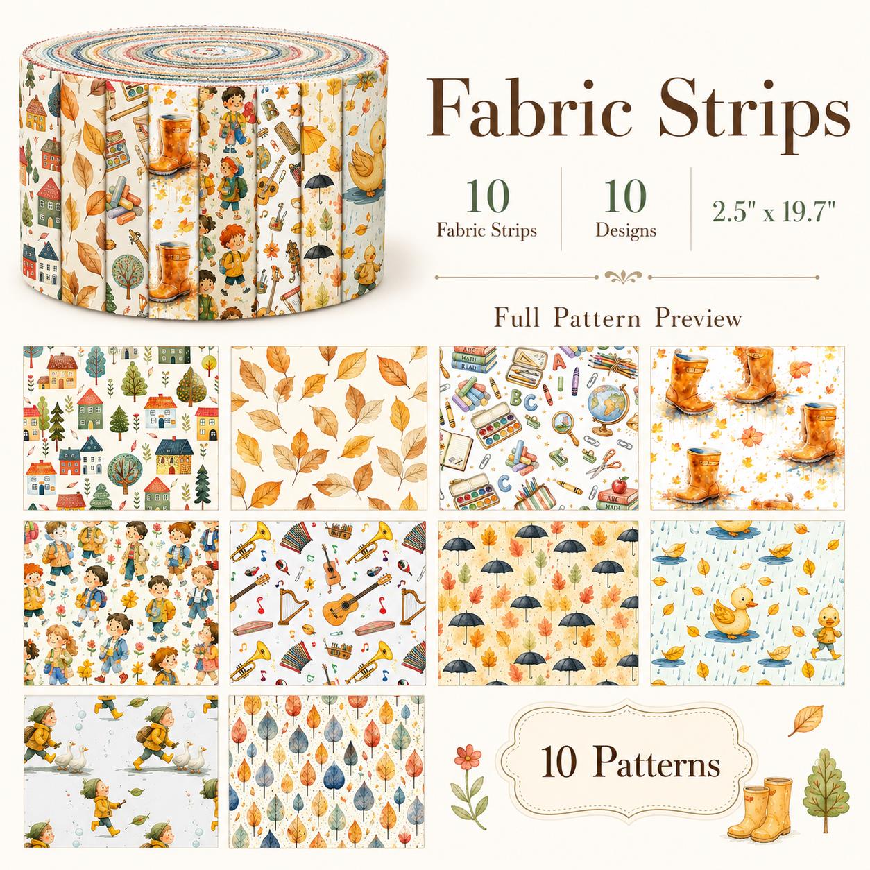Autumn Duck Tree Leaf Jelly Roll Quilt Fabric - 10pcs 2.5x19 Inch Polyester Strips For Sewing, Patchwork & Crafting - Precut Fabric Set For DIY Quilting, Table Runners, Storage Pouches, Makeup Bags & Home Decor, Mother'S Day Gift, Birthday Gift For Mom